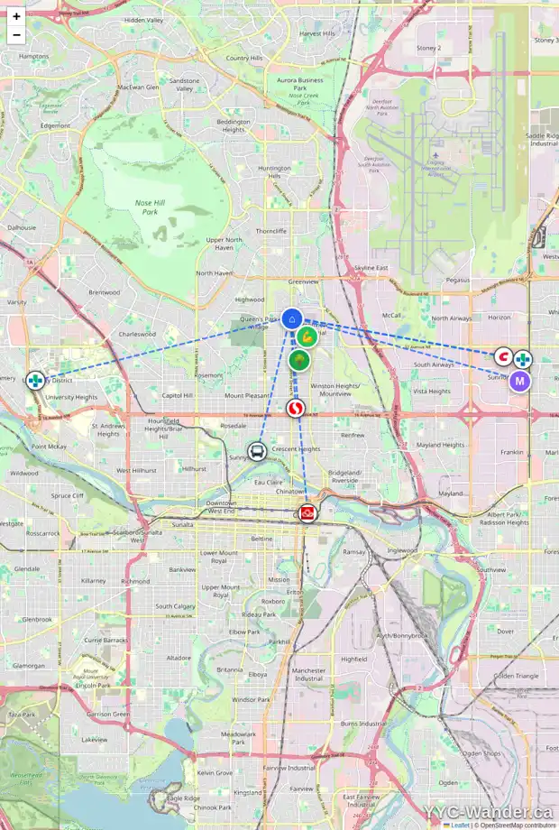 Daily accessibility map for 3919 CENTRE ST NW, Calgary showing nearby schools, grocery stores, parks, LRT stations and nearby amenities