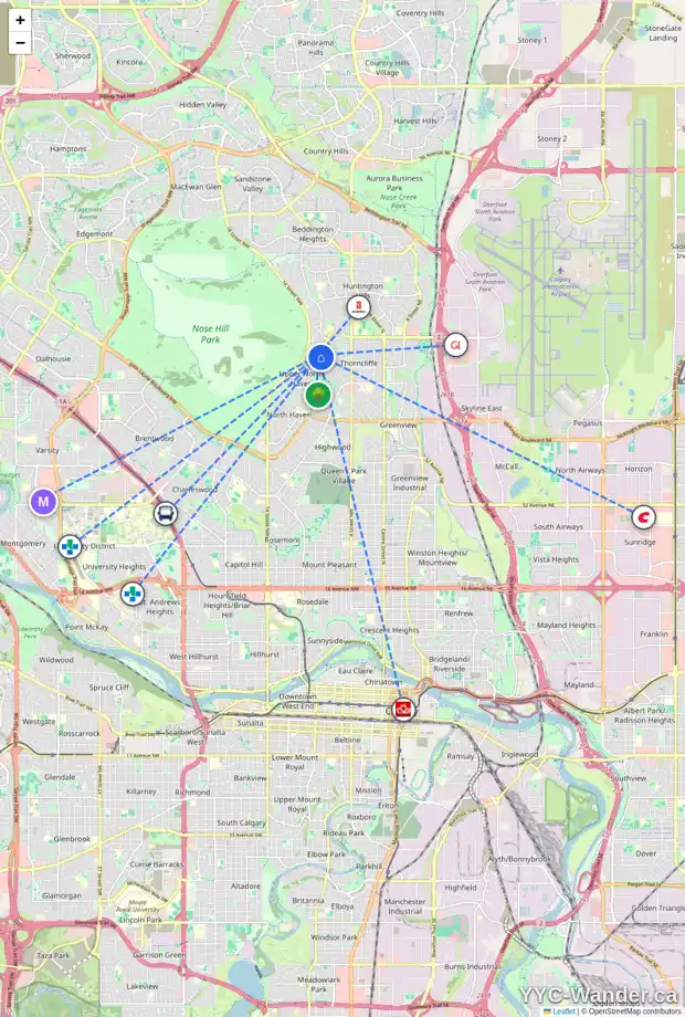 Daily accessibility map for 6003 NORFOLK DR NW, Calgary showing nearby schools, grocery stores, parks, LRT stations and nearby amenities