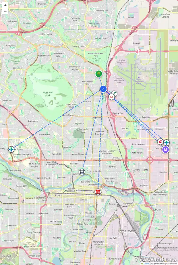 Daily accessibility map for 130 HUNTERHORN DR NE, Calgary showing nearby schools, grocery stores, parks, LRT stations and nearby amenities