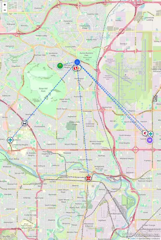 Daily accessibility map for 8516 CENTRE ST NE, Calgary showing nearby schools, grocery stores, parks, LRT stations and nearby amenities