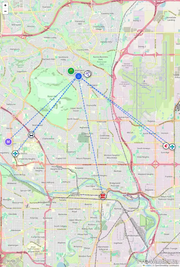 Daily accessibility map for 495 BERKLEY CR NW, Calgary showing nearby schools, grocery stores, parks, LRT stations and nearby amenities