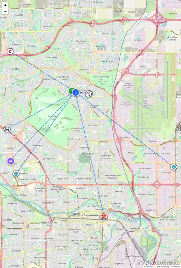 Daily accessibility map for 123 BERWICK WY NW, Calgary showing nearby schools, grocery stores, parks, LRT stations and nearby amenities
