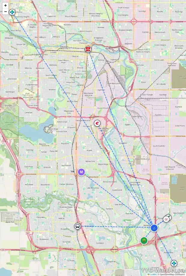Daily accessibility map for 16016 MCKENZIE LAKE WY SE, Calgary showing nearby schools, grocery stores, parks, LRT stations and nearby amenities