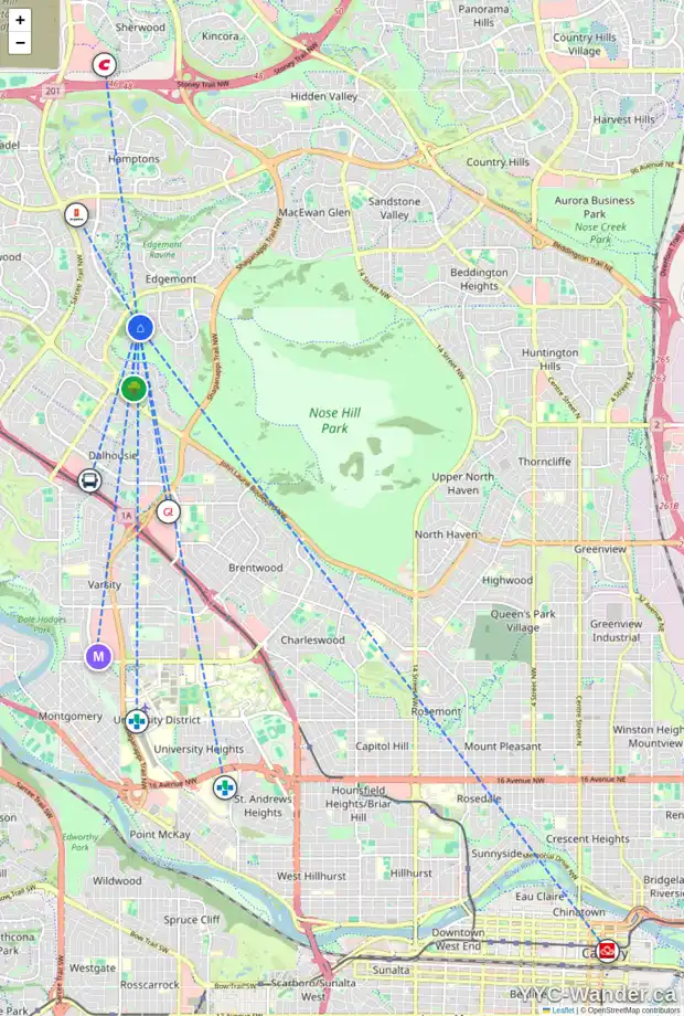 Daily accessibility map for 99 EDENDALE WY NW, Calgary showing nearby schools, grocery stores, parks, LRT stations and nearby amenities