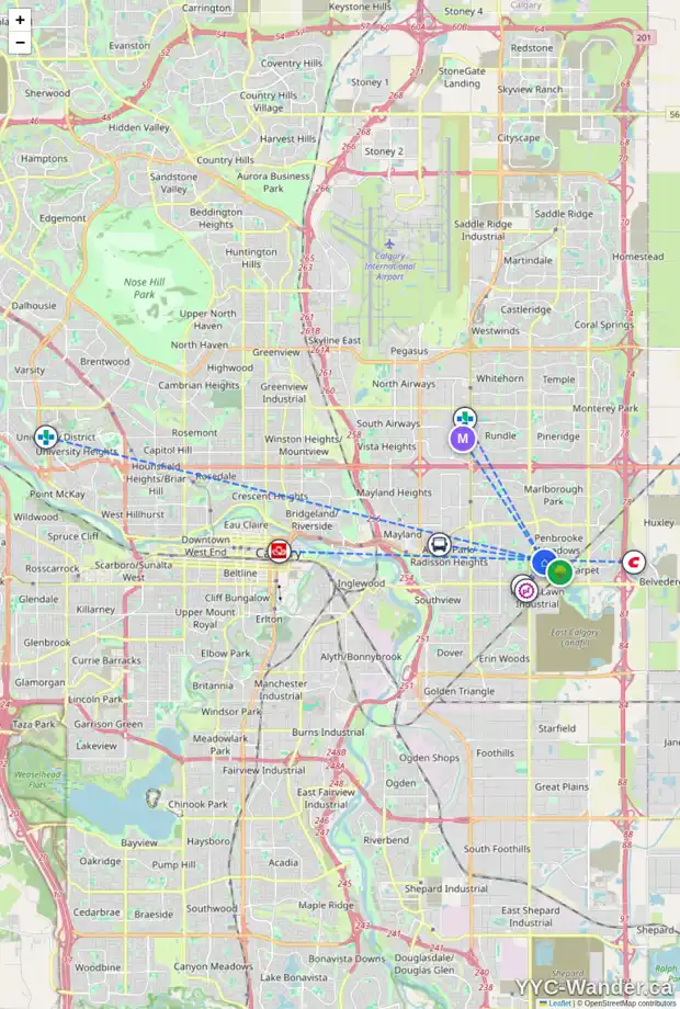Daily accessibility map for 1035 PENSDALE CR SE, Calgary showing nearby schools, grocery stores, parks, LRT stations and nearby amenities