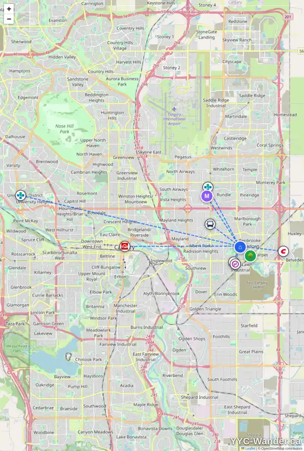 Daily accessibility map for 43 PENMEADOWS PL SE, Calgary showing nearby schools, grocery stores, parks, LRT stations and nearby amenities