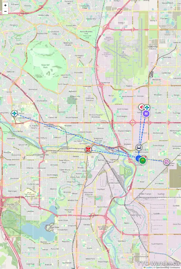 Daily accessibility map for 2809 15 AV SE, Calgary showing nearby schools, grocery stores, parks, LRT stations and nearby amenities