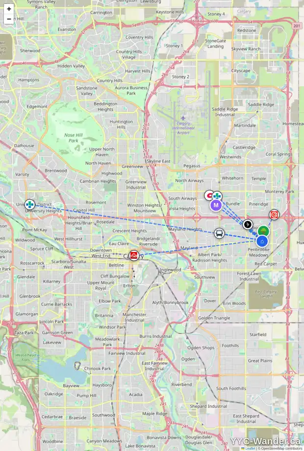 Daily accessibility map for 6136 MADDOCK DR NE, Calgary showing nearby schools, grocery stores, parks, LRT stations and nearby amenities