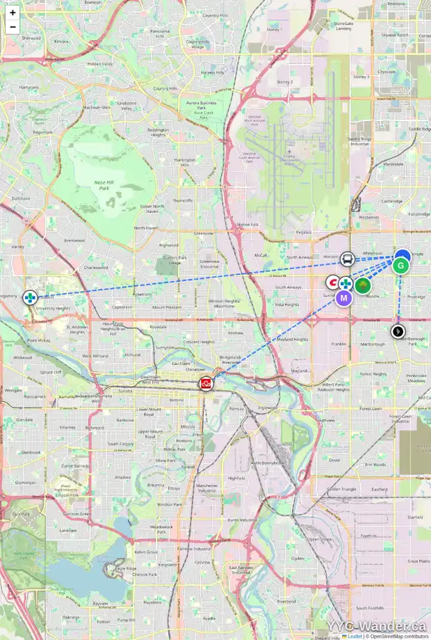 Daily accessibility map for 61 12 TEMPLEWOOD DR NE, Calgary showing nearby schools, grocery stores, parks, LRT stations and nearby amenities