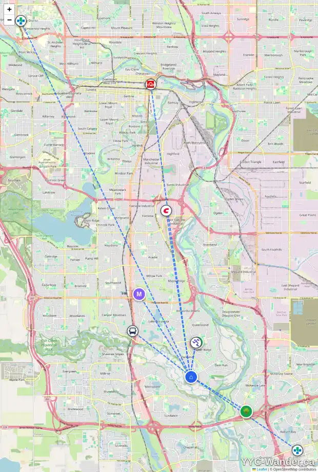 Daily accessibility map for 415 PARKVALLEY DR SE, Calgary showing nearby schools, grocery stores, parks, LRT stations and nearby amenities