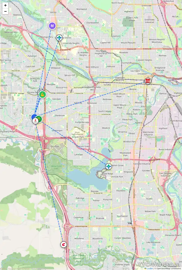 Daily accessibility map for 321 SIGNAL HILL PT SW, Calgary showing nearby schools, grocery stores, parks, LRT stations and nearby amenities