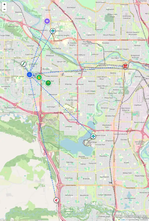 Daily accessibility map for 192 CHRISTIE PARK VW SW, Calgary showing nearby schools, grocery stores, parks, LRT stations and nearby amenities