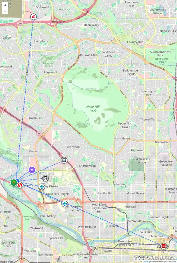 Daily accessibility map for 5212 BOWNESS RD NW, Calgary showing nearby schools, grocery stores, parks, LRT stations and nearby amenities