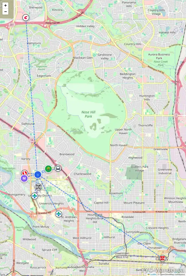 Daily accessibility map for 26 VARSTON PL NW, Calgary showing nearby schools, grocery stores, parks, LRT stations and nearby amenities
