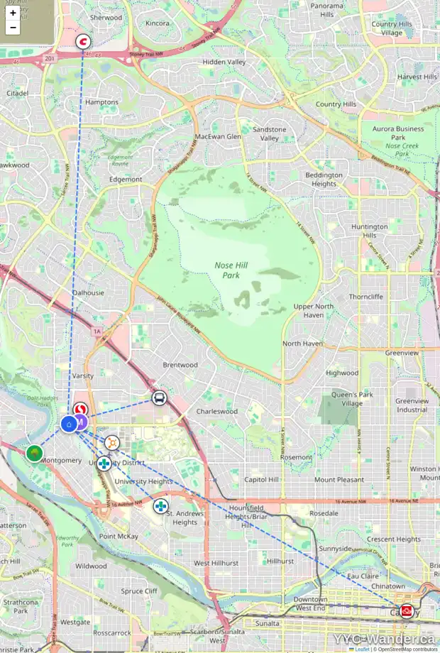 Daily accessibility map for 3307 VARNA CR NW, Calgary showing nearby schools, grocery stores, parks, LRT stations and nearby amenities