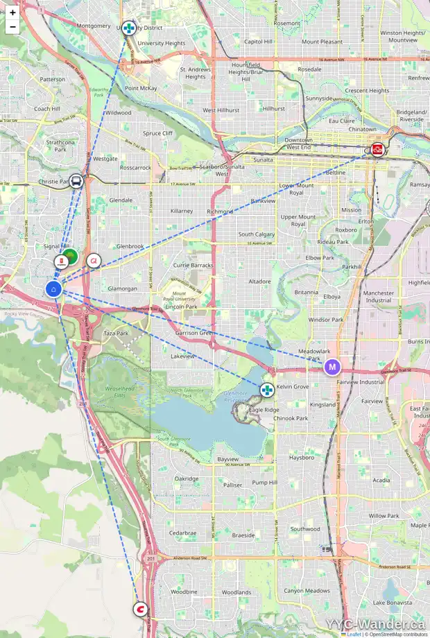 Daily accessibility map for 202 SIERRA MORENA CL SW, Calgary showing nearby schools, grocery stores, parks, LRT stations and nearby amenities