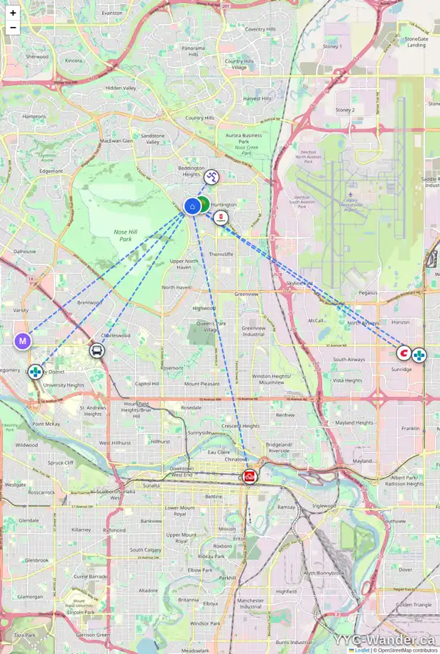 Daily accessibility map for 8 111 HUNTINGTON PARK GR NW, Calgary showing nearby schools, grocery stores, parks, LRT stations and nearby amenities