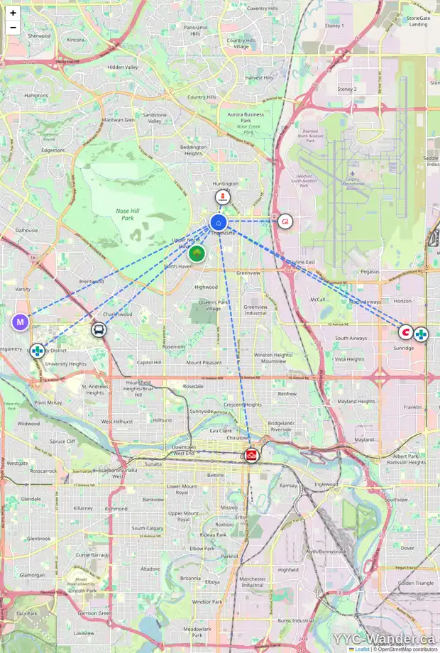 Daily accessibility map for 6333 4 ST NW, Calgary showing nearby schools, grocery stores, parks, LRT stations and nearby amenities