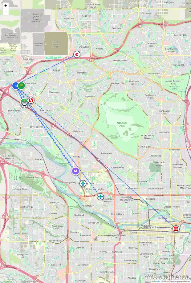 Daily accessibility map for 141 ARBOUR STONE CL NW, Calgary showing nearby schools, grocery stores, parks, LRT stations and nearby amenities