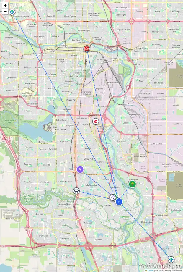 Daily accessibility map for 75 DEERMONT WY SE, Calgary showing nearby schools, grocery stores, parks, LRT stations and nearby amenities