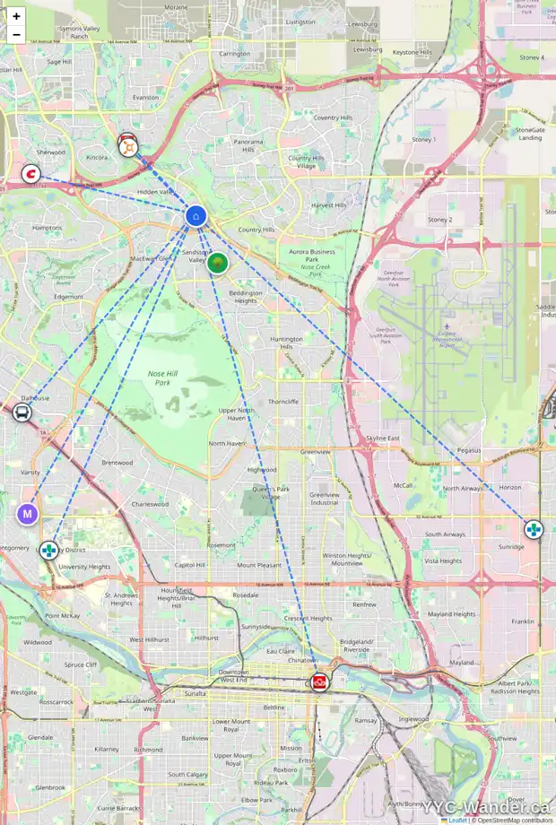 Daily accessibility map for 6 HIDDEN VALLEY CR NW, Calgary showing nearby schools, grocery stores, parks, LRT stations and nearby amenities