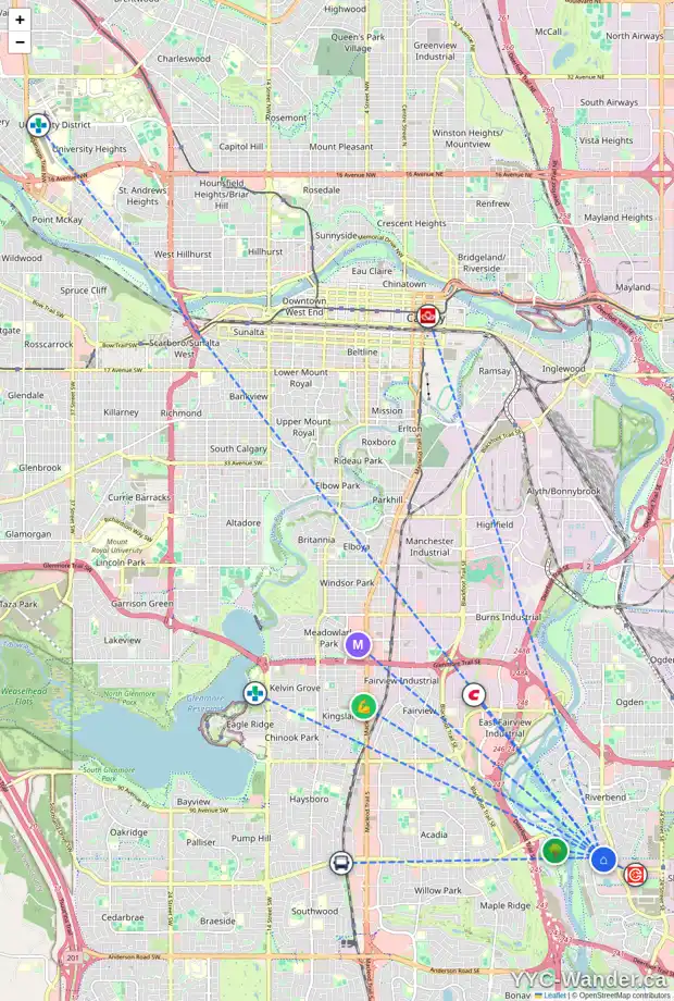 Daily accessibility map for 820 RIVERVIEW PL SE, Calgary showing nearby schools, grocery stores, parks, LRT stations and nearby amenities