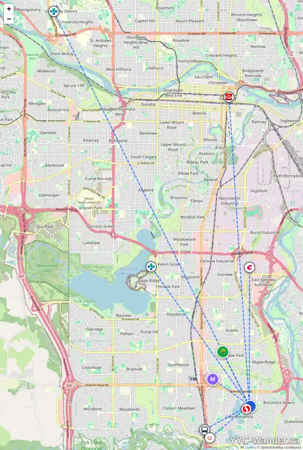 Daily accessibility map for 12228 LAKE WATERTON CR SE, Calgary showing nearby schools, grocery stores, parks, LRT stations and nearby amenities
