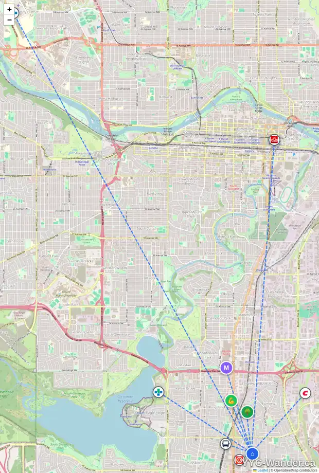 Daily accessibility map for 234 86 AV SE, Calgary showing nearby schools, grocery stores, parks, LRT stations and nearby amenities