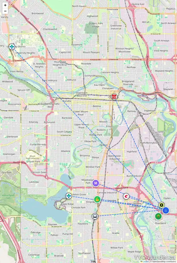 Daily accessibility map for 310 OLYMPIA CR SE, Calgary showing nearby schools, grocery stores, parks, LRT stations and nearby amenities