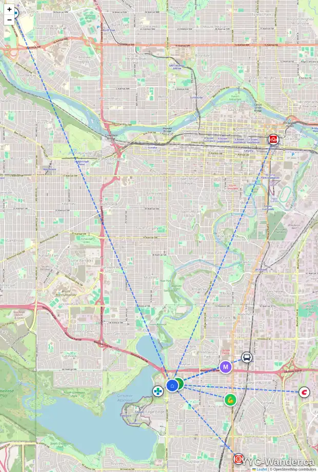 Daily accessibility map for 1415 KLONDIKE AV SW, Calgary showing nearby schools, grocery stores, parks, LRT stations and nearby amenities