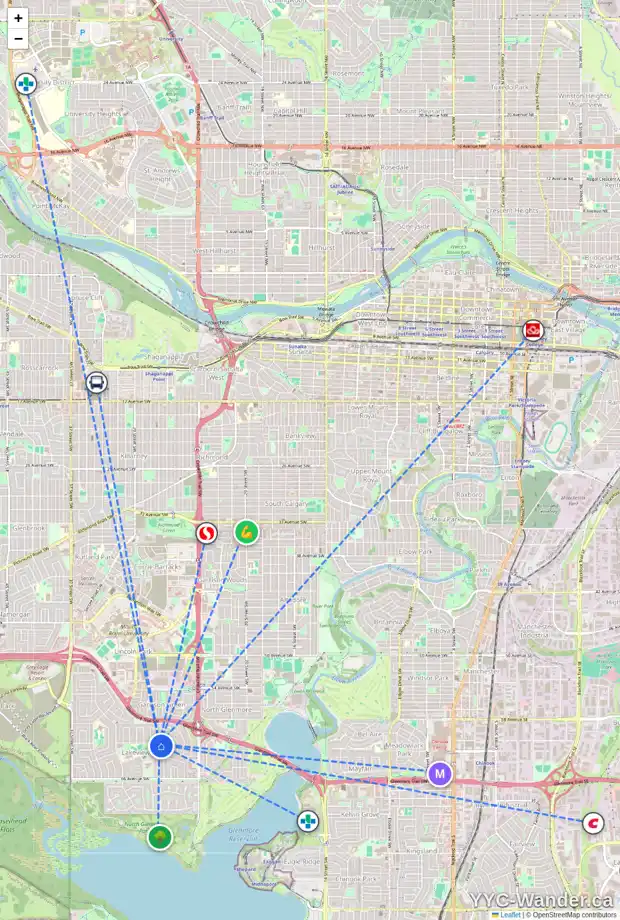 Daily accessibility map for 2910 LATHOM CR SW, Calgary showing nearby schools, grocery stores, parks, LRT stations and nearby amenities
