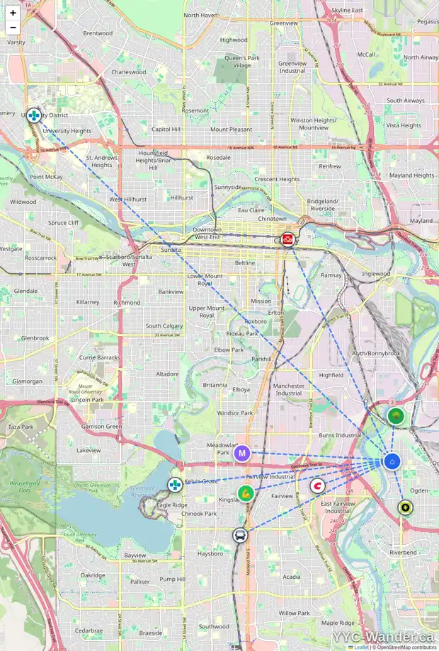 Daily accessibility map for 111 LYNNVIEW CR SE, Calgary showing nearby schools, grocery stores, parks, LRT stations and nearby amenities