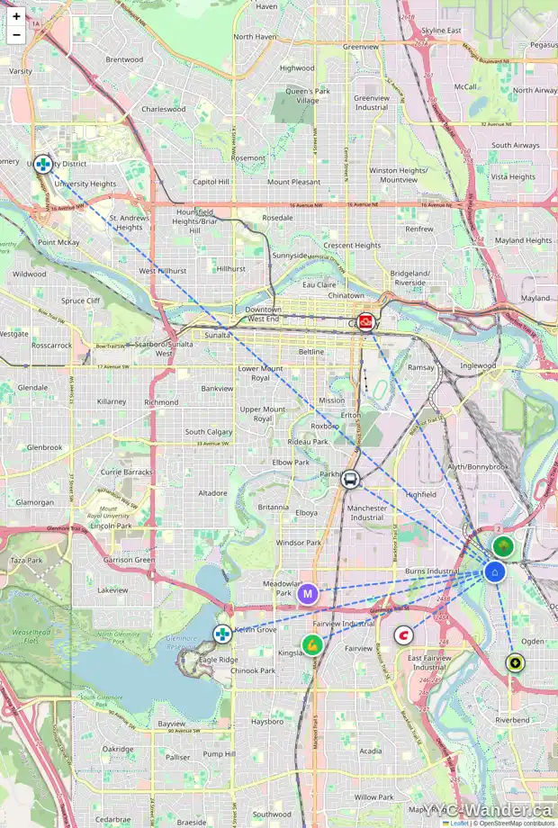 Daily accessibility map for 327 LYNNVIEW RD SE, Calgary showing nearby schools, grocery stores, parks, LRT stations and nearby amenities