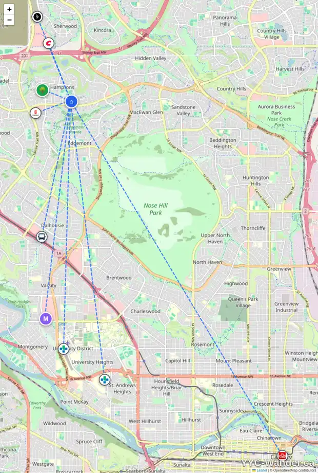 Daily accessibility map for 203 HAMPSTEAD CI NW, Calgary showing nearby schools, grocery stores, parks, LRT stations and nearby amenities