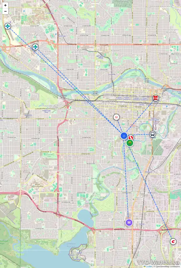 Daily accessibility map for 619 EARL GREY CR SW, Calgary showing nearby schools, grocery stores, parks, LRT stations and nearby amenities