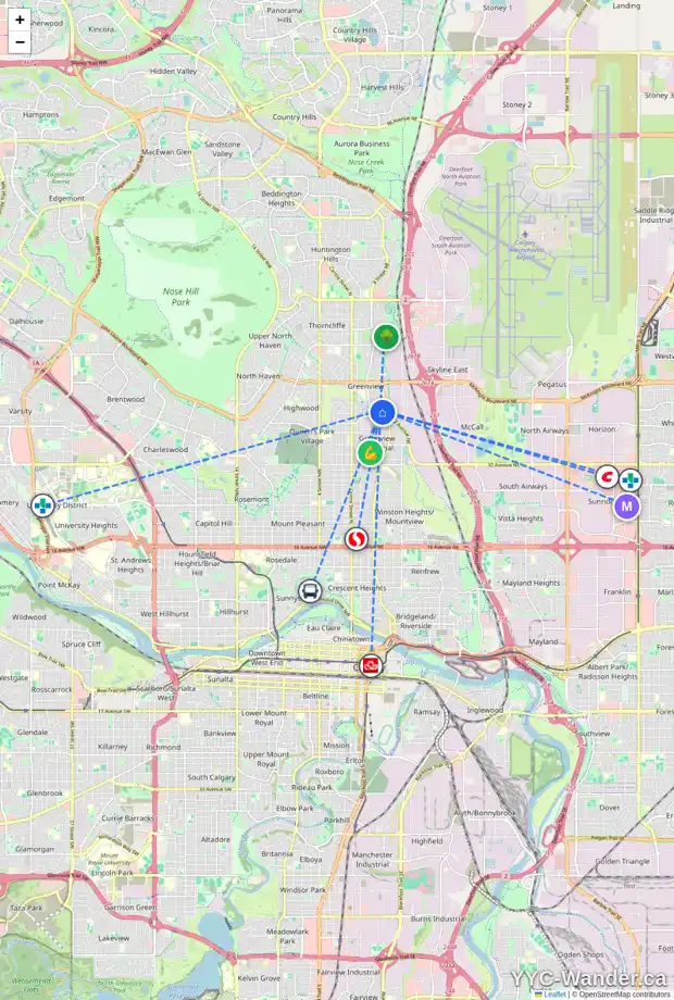 Daily accessibility map for 4327 GREENVIEW DR NE, Calgary showing nearby schools, grocery stores, parks, LRT stations and nearby amenities