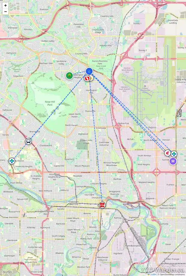 Daily accessibility map for 8518 CENTRE ST NE, Calgary showing nearby schools, grocery stores, parks, LRT stations and nearby amenities