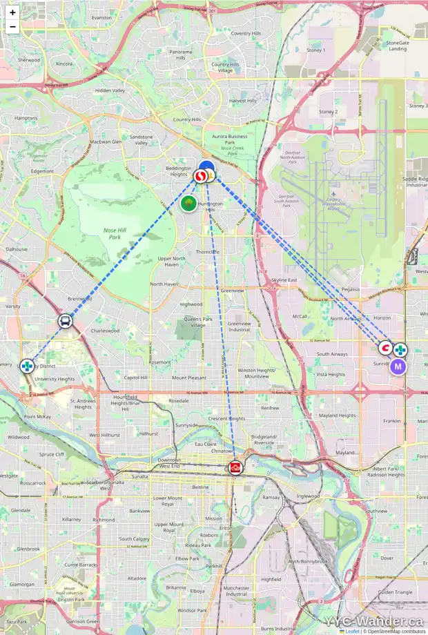 Daily accessibility map for 336 BEDDINGTON CI NE, Calgary showing nearby schools, grocery stores, parks, LRT stations and nearby amenities