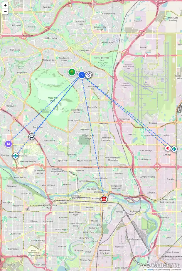 Daily accessibility map for 8324 BERKLEY RD NW, Calgary showing nearby schools, grocery stores, parks, LRT stations and nearby amenities