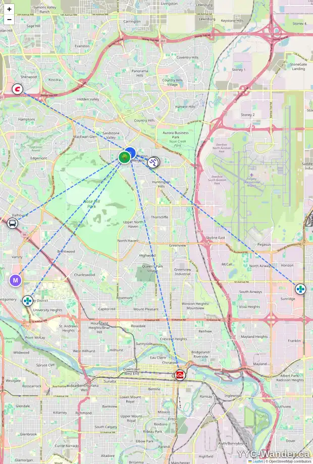 Daily accessibility map for 131 BERWICK DR NW, Calgary showing nearby schools, grocery stores, parks, LRT stations and nearby amenities