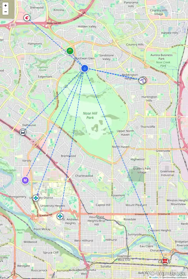 Daily accessibility map for 193 MACEWAN GLEN DR NW, Calgary showing nearby schools, grocery stores, parks, LRT stations and nearby amenities