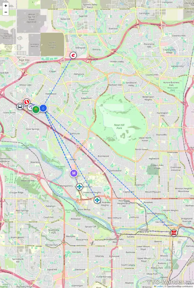 Daily accessibility map for 131 RANCHRIDGE DR NW, Calgary showing nearby schools, grocery stores, parks, LRT stations and nearby amenities