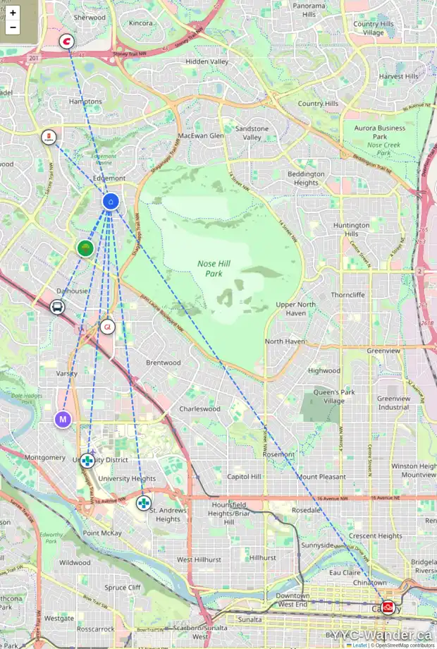 Daily accessibility map for 120 EDFORTH CR NW, Calgary showing nearby schools, grocery stores, parks, LRT stations and nearby amenities