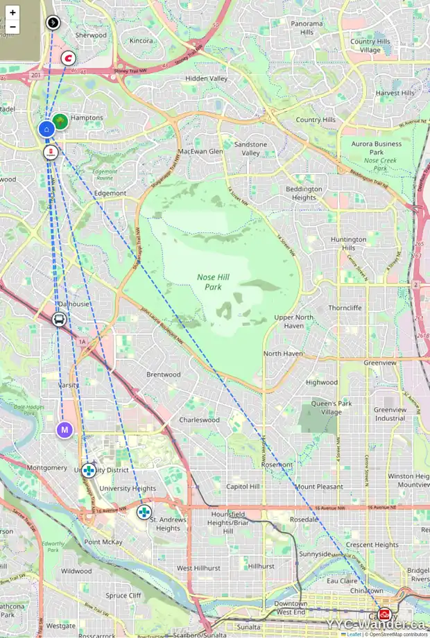 Daily accessibility map for 251 HAMPSHIRE PL NW, Calgary showing nearby schools, grocery stores, parks, LRT stations and nearby amenities