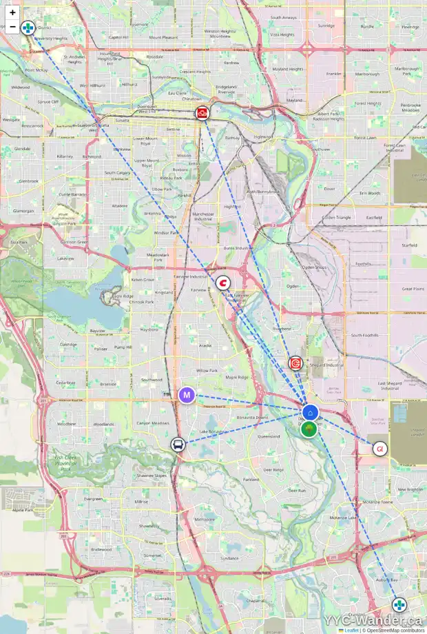 Daily accessibility map for 417 DOUGLAS WOODS PL SE, Calgary showing nearby schools, grocery stores, parks, LRT stations and nearby amenities