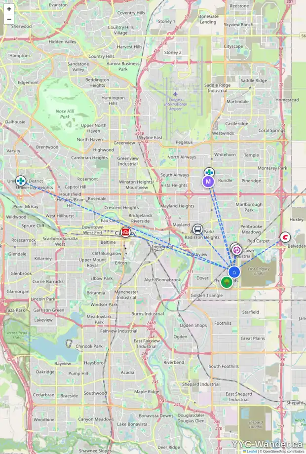 Daily accessibility map for 17 ERIN GROVE PL SE, Calgary showing nearby schools, grocery stores, parks, LRT stations and nearby amenities