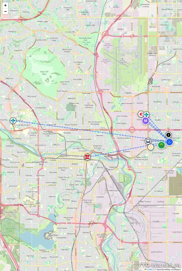 Daily accessibility map for 459 MAIDSTONE DR NE, Calgary showing nearby schools, grocery stores, parks, LRT stations and nearby amenities