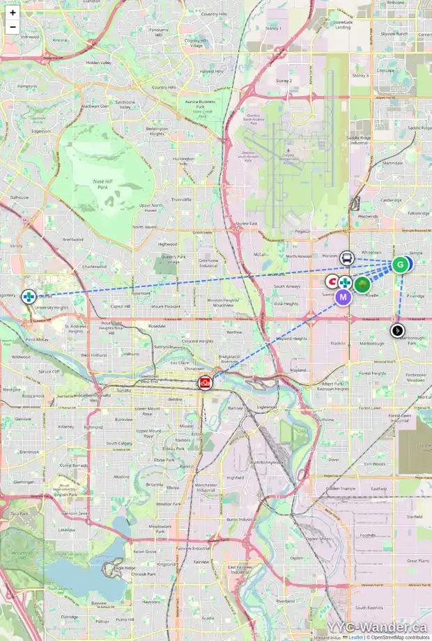Daily accessibility map for 5623 TEMPLE DR NE, Calgary showing nearby schools, grocery stores, parks, LRT stations and nearby amenities