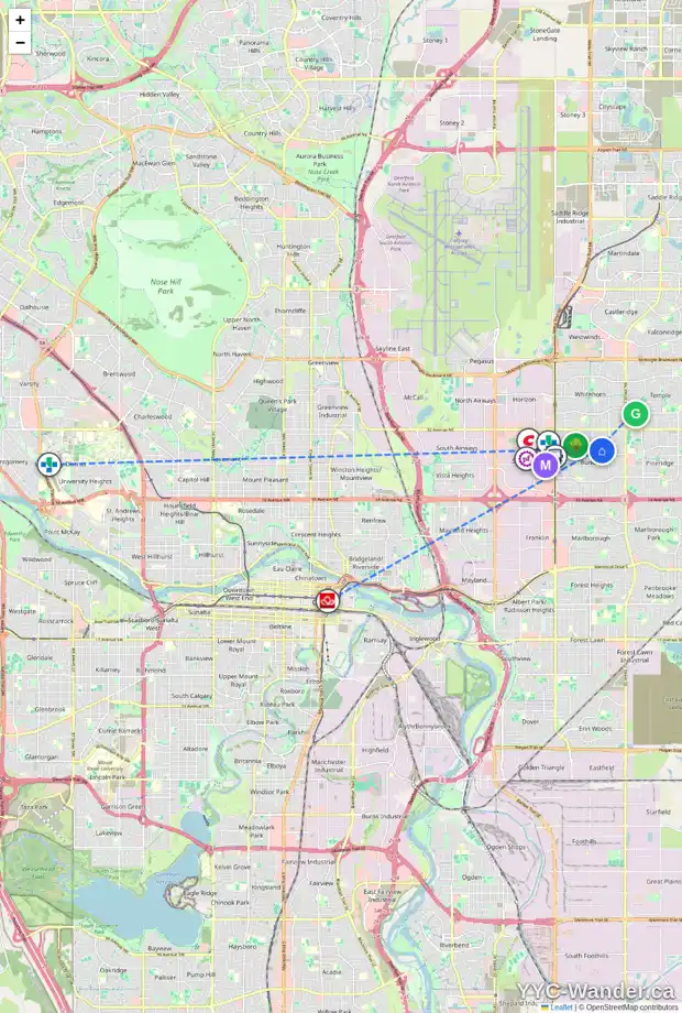 Daily accessibility map for 4719 26 AV NE, Calgary showing nearby schools, grocery stores, parks, LRT stations and nearby amenities