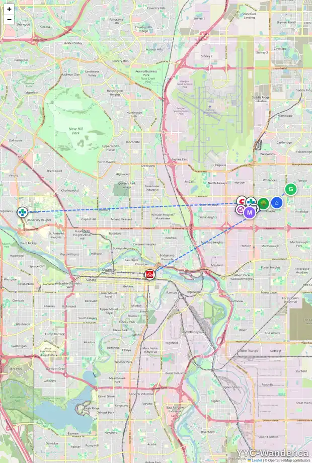 Daily accessibility map for 320 RUNDLESIDE CR NE, Calgary showing nearby schools, grocery stores, parks, LRT stations and nearby amenities